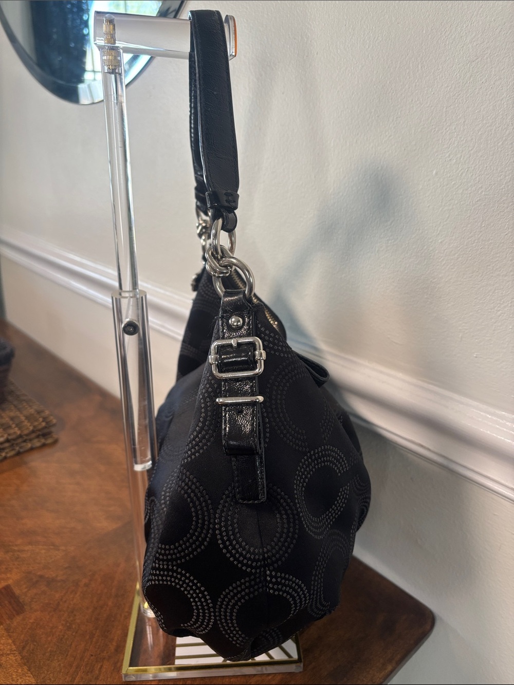Coach Madison Dotted Op Art Black Signature Hobo Bag w/crossbody strap - Picture 8 of 16